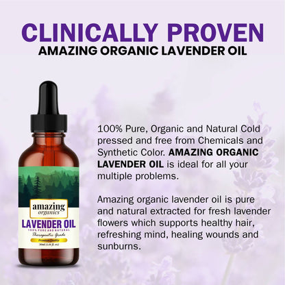 Lavender Essential Oil for Aroma Therapy, Stress Relief, Hair, Skin & Sleep - amazing organics