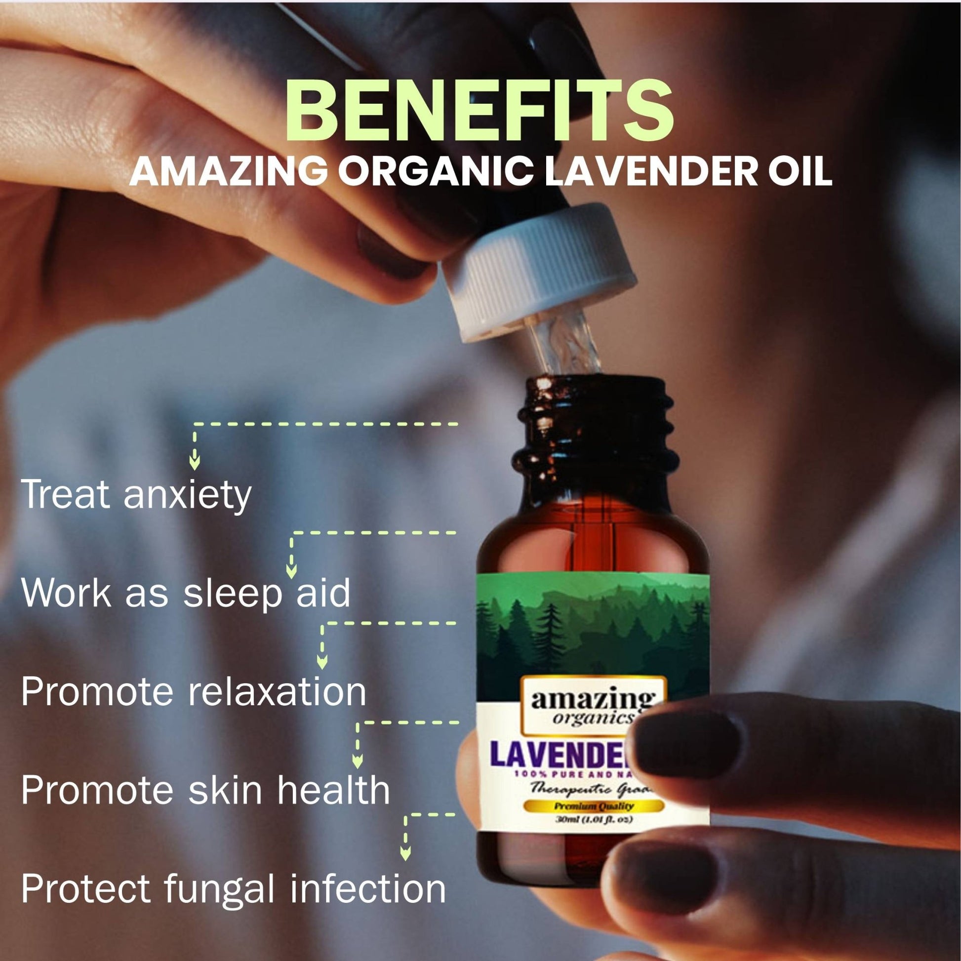 Lavender Essential Oil for Aroma Therapy, Stress Relief, Hair, Skin & Sleep - amazing organics