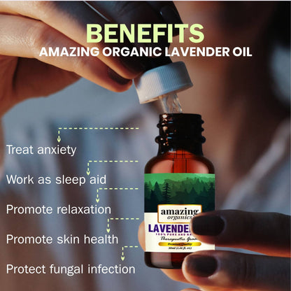 Lavender Essential Oil for Aroma Therapy, Stress Relief, Hair, Skin & Sleep - amazing organics