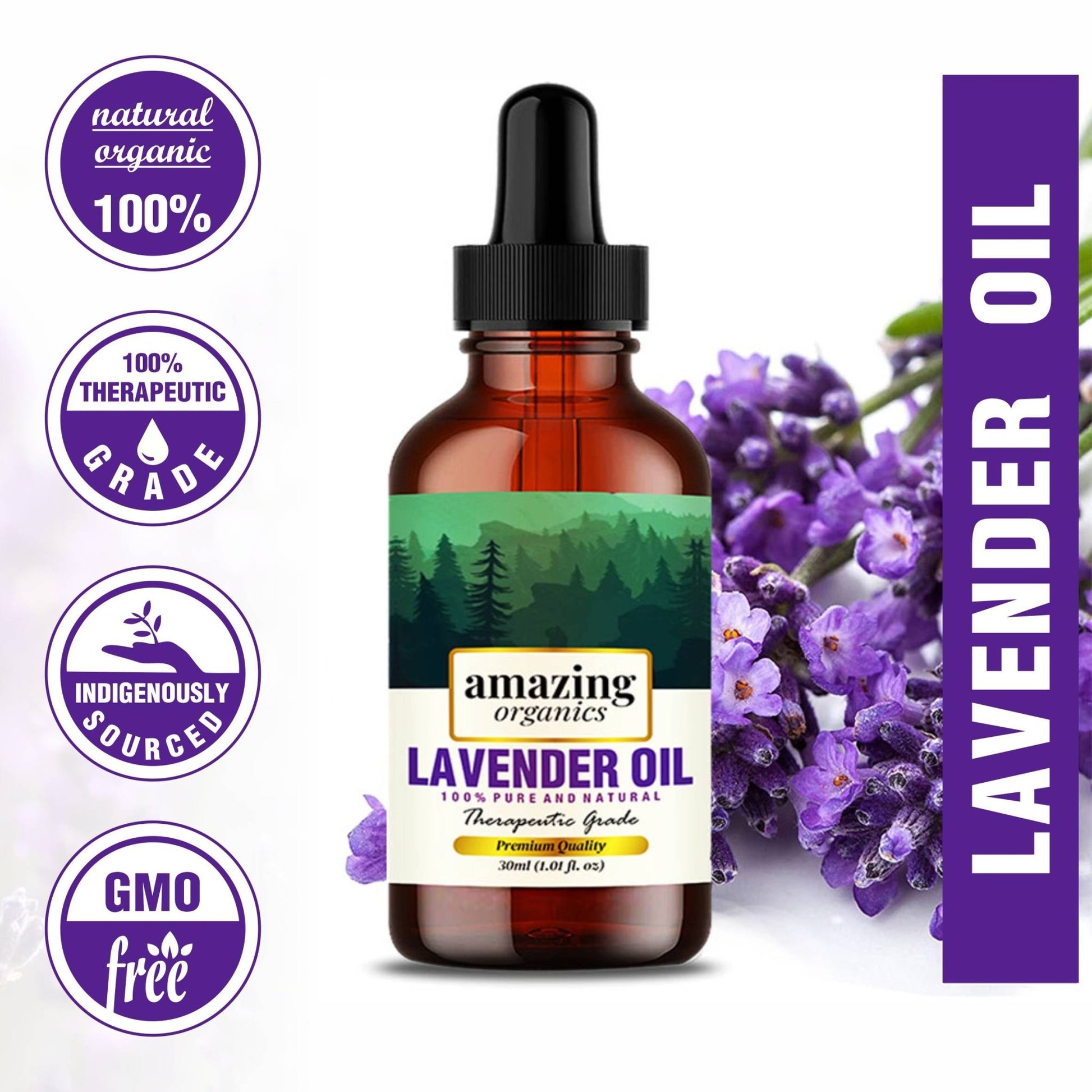 Lavender Essential Oil for Aroma Therapy, Stress Relief, Hair, Skin & Sleep - amazing organics