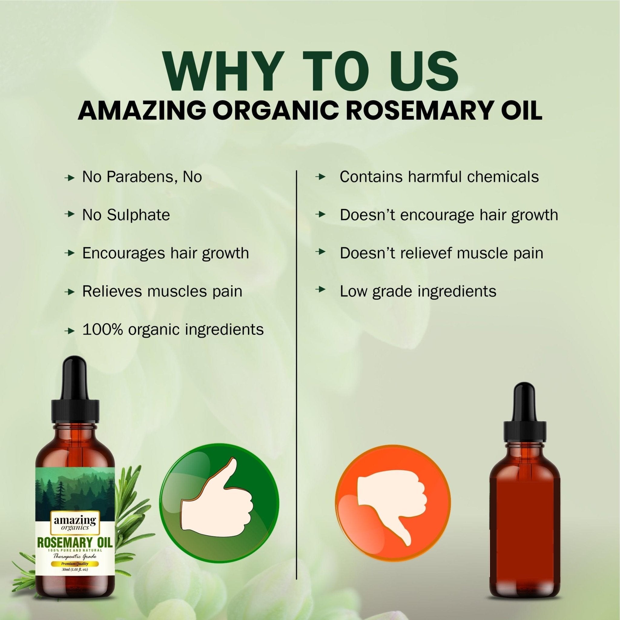 Rosemary Oil - Pure & Natural for Hair Growth - amazing organics